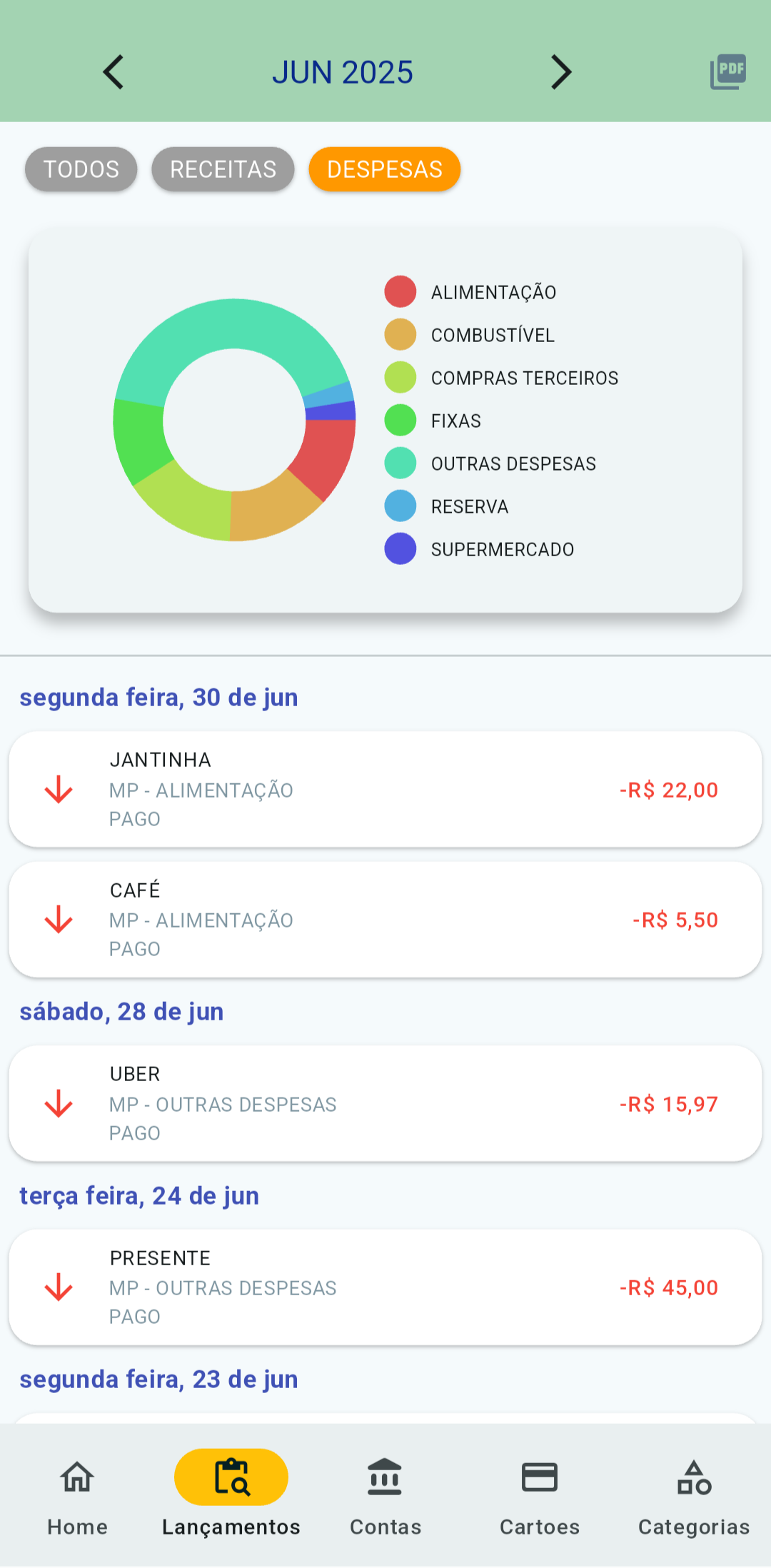 Tela do aplicativo Finanx em um smartphone
